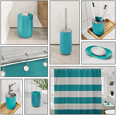 Clara Clark Bathroom Accessories Set - Bathroom Set with Adhesive Corner Shower Caddy Hanging, 25PC Bathroom Accessory Set, Teal Shower Curtain Set, Toilet Brush, Trash Can & Soap Dispenser