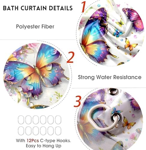 Chrainy 4pcs Colorful Butterfly Shower Cutain Set Bathroom Decor with Rugs