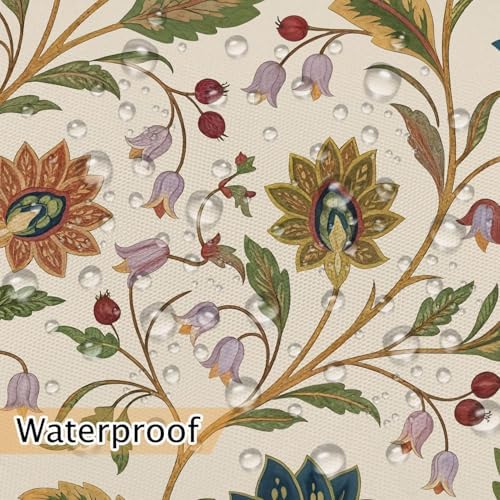Vintage Floral Shower Curtain for Bathroom, Rustic Farmhouse Beige and Teal Sage Green Boho Botanical Shower Curtains, Retro Cottagecore Wildflower Aesthetic Bath Curtain Set with Hooks， 72 x 84 Inch