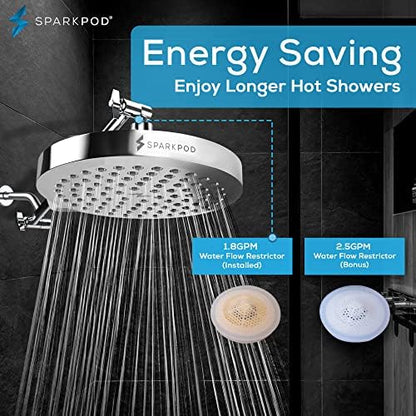 SparkPod Rain Shower Head, 8 Inch Round, Luxury Polished Chrome Finish