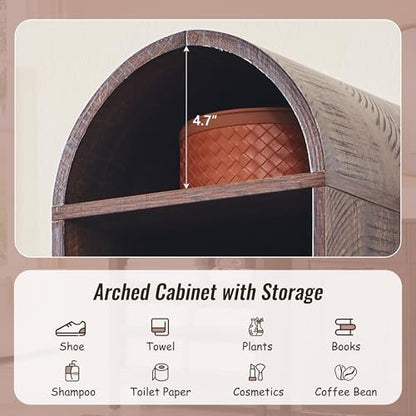 IFBUY 67" Tall Arched Bathroom Storage Cabinet, 8-Tier Modern Farmhouse Storage Cabinet with Adjustable Shelves, Wood Freestanding Cabinet for Bathroom, Living Room, Entryway, Hallway (Brown)