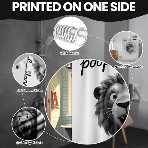 Extra Tall Shower Curtain XL Black and White Lion, 70 x 78 Inchs