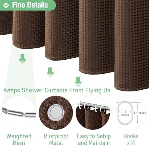 Dynamene Extra Wide Waffle Shower Curtain 256 GSM Fabric 84x72 Brown