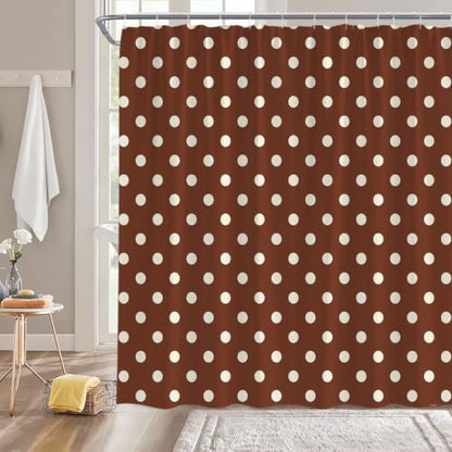 Polka Dot Shower Curtain Brown White Dots Vintage Retro Fabric Decorative Bathroom Curtains with Hooks,67" Wx70 H