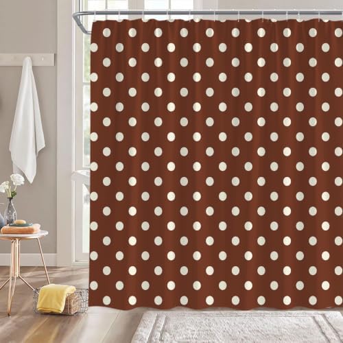 Polka Dot Shower Curtain Brown White Dots Vintage Retro Fabric Decorative Bathroom Curtains with Hooks,75" Wx70 H