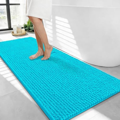 OLANLY Thick Chenille Bathroom Runner Rugs Mats 44x24, Aqua Sky
