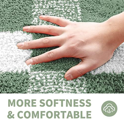 CozeCube Sage Green Checkered Bath Mat 32"x20" Non Slip Washable Rug