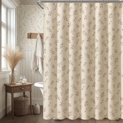 Brown Floral Farmhouse Vintage Linen Shower Curtain French Country 72Wx72H