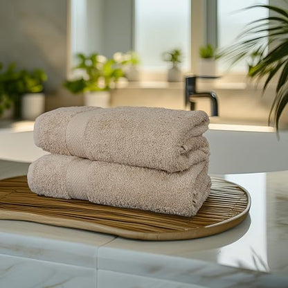 Commercial Bulk Pack of 12 Large Bath Towels – 100% Cotton Terry 24" x 50" – Ideal for Hotels, Salons, Gyms, Spas & Institutional Use – Beige