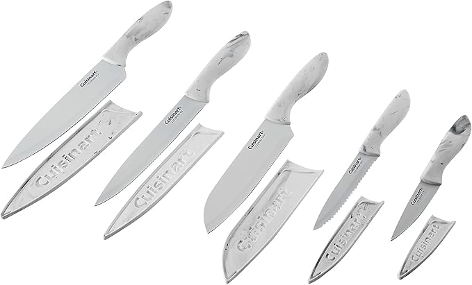 Cuisinart C55-10PWM Ceramic Coated Knife Set with Blade Guard Sheaths (10- Piece Set) in Faux Marble
