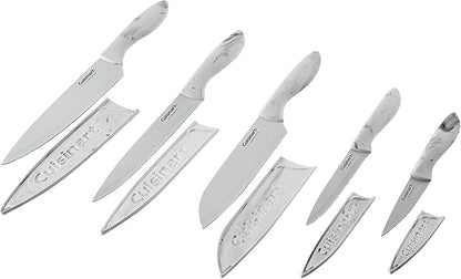 Cuisinart C55-10PWM Ceramic Coated Knife Set with Blade Guard Sheaths (10- Piece Set) in Faux Marble