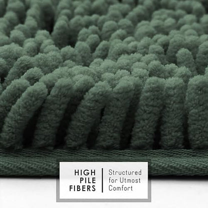 Hearth & Harbor Bathroom Rugs, Chenille Bath Mat - Machine Washable Bath Mats for Bathroom Non-Slip Backing Rubber, Quick Dry Mat - Hunter Green Bath Rug, 17x24-26x44-20x24