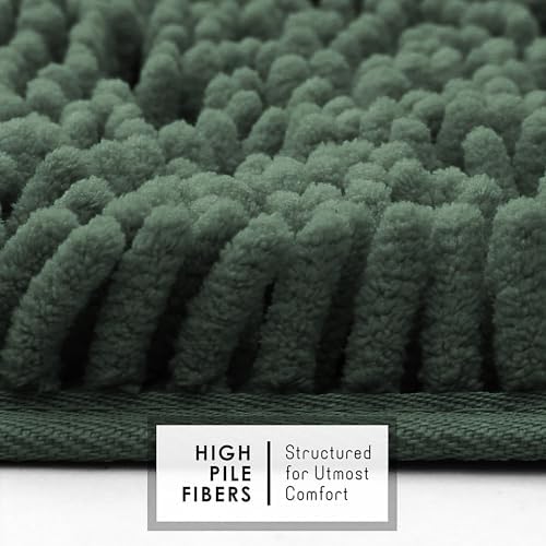 Hearth & Harbor Bathroom Rugs, Chenille Bath Mat - Machine Washable Bath Mats for Bathroom Non-Slip Backing Rubber, Quick Dry Bathroom Mat - Hunter Green 24x36