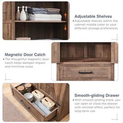 Farmhouse Kitchen Pantry Cabinet - 72" Tall Wood Kitchen Storage Cabinets with Adjustable Shelves & 2 Barn Doors & Drawer, Versatile Storage for Dining Room, Bathroom, Utility Room, Light Brown