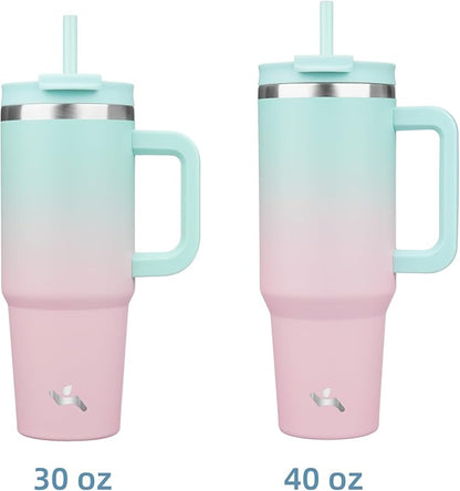 Konokyo 40 oz Tumbler with Handle and 2 Straws,2 in 1 Lid Insulated Water Bottle Stainless Steel Travel Coffee Mug,Gum