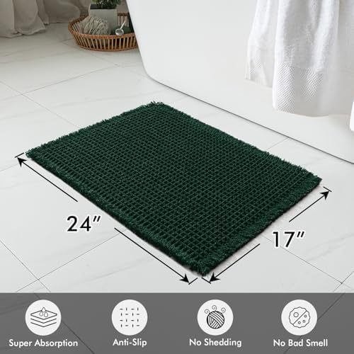MIULEE Set of 2 Waffle Bathroom Rugs Boho Bath Mat Dark Green 17x24 Inch