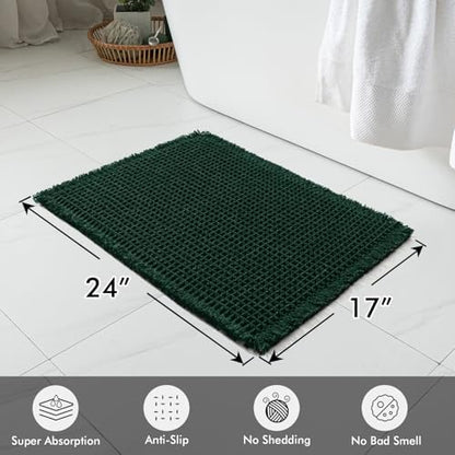 MIULEE Set of 2 Waffle Bathroom Rugs Boho Bath Mat Dark Green 17x24 Inch