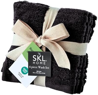 SKL Home CloudSoft Washcloth Set, 4-Piece, 100% Cotton Luxury, Slate