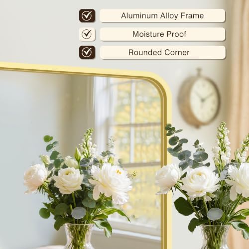 Vanity Bathroom Mirror, 36”x30” Gold Bathroom Mirror for Over Sink
