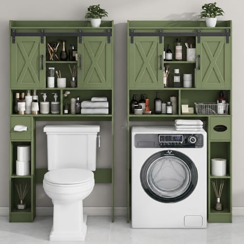 Vabches Over The Toilet Storage Cabinet with Sliding Doors, Green