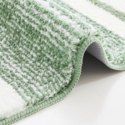 CozeCube Sage Green Striped 36"x24" Non Slip Washable Bath Mat