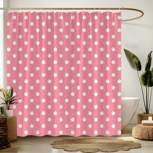 Polka Dot Shower Curtain Pink Retro Spot Vintage Fabric Decorative Bathroom Curtains with Hooks,70" Wx78 H