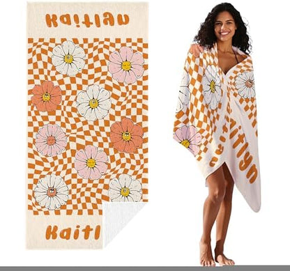 JML Personalized Beach Towel with Name, Custom Flower Beach Towel, Customized Microfiber Pool Towel, Quick Dry & Absorbent Swim Towel for Adult,Anniversary, Birthday, Summer Holiday,Vacation