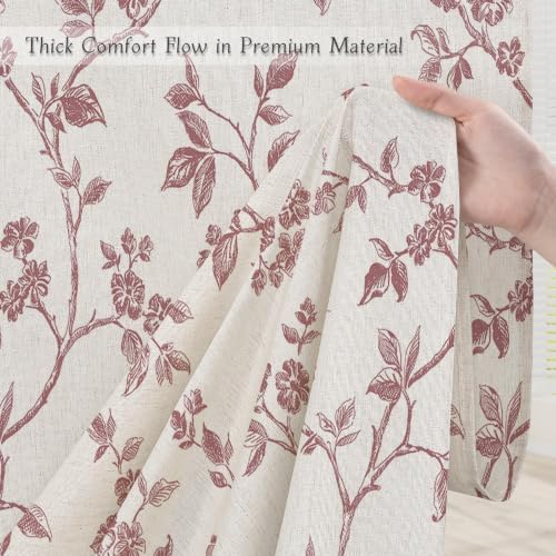 MitoVilla Pink Linen Floral Shower Curtain for Bathroom, 72 x 72