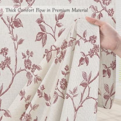 MitoVilla Pink Linen Floral Shower Curtain for Bathroom, 72 x 72