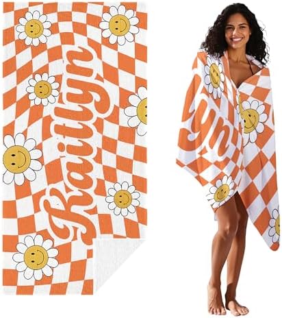 JML Personalized Beach Towel with Name, Custom Flower Beach Towel, Customized Microfiber Pool Towel, Quick Dry & Absorbent Swim Towel for Adult,Anniversary, Birthday, Summer Holiday,Vacation