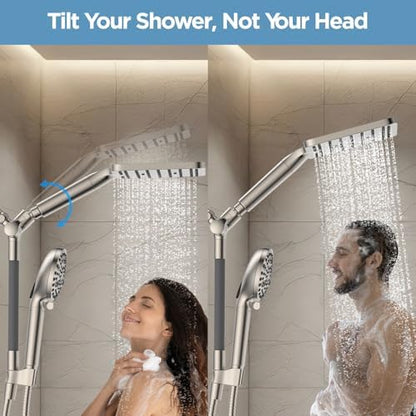 MakeFit Dual Filtered Rain Shower Head Combo, High Pressure Handheld Shower Head with Adjustable Bar - Rainfall Shower Head And Showerhead with Filter for Hard Water - Removes Chlorine