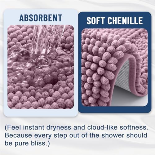 Grandaily Chenille Striped Bathroom Rugs 36x24, Extra Thick and Soft Absorbent Bath Mats, Rubber Backing, Plush Shaggy Shower Carpet, Machine Wash Dry, Bath Rug for Bathroom, Deep Plum