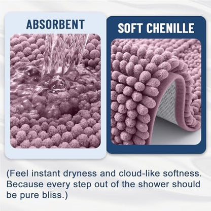 Grandaily Chenille Striped Bathroom Rugs 36x24, Extra Thick and Soft Absorbent Bath Mats, Rubber Backing, Plush Shaggy Shower Carpet, Machine Wash Dry, Bath Rug for Bathroom, Deep Plum