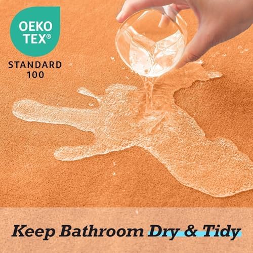 HUXMEYSON Bathroom Rugs Sets 3 Piece, Non-Slip & Quick Dry Bath Mat Set, Ultra Soft Velvet Bath Rugs for Bathroom, Toilet and Shower Floor, Orange