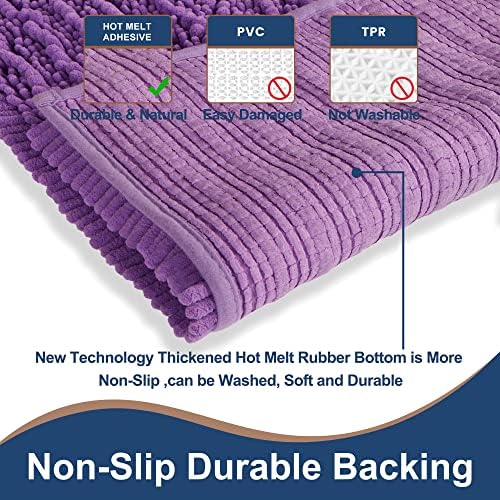 Luxury Chenille Lavender Bathroom Rugs Sets 2 Piece, Thickened Hot Melt Rubber Bottom Bath Mats for Bathroom Non Slip,Bath Rugs Quick Dry Machine Washable for Shower Mat (47"x17"+17"x24")