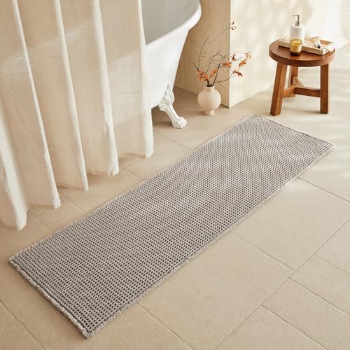 TYUU Waffle Runner Rug Bathroom, Long Boho Bath Mat, 72x24 Light Grey