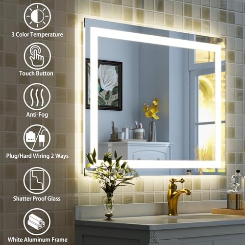 XRAMFY 32''X24'' LED Bathroom Mirror, Wall Mirror with Lights