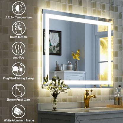 XRAMFY 32''X24'' LED Bathroom Mirror, Wall Mirror with Lights