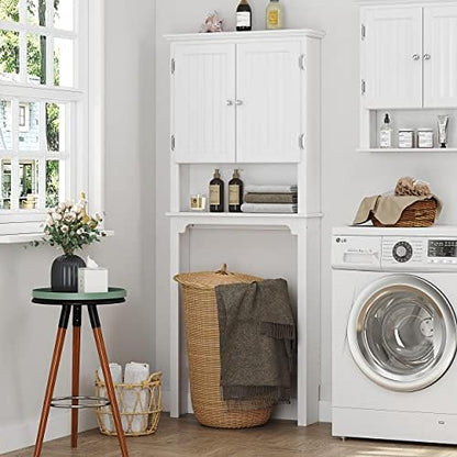 UTEX Over The Toilet Storage Cabinet, White Bathroom Organizer with Doors