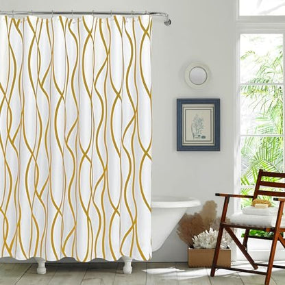 Fabric Modern Extra Long Shower Curtains for Bathroom-Textured Gold & White