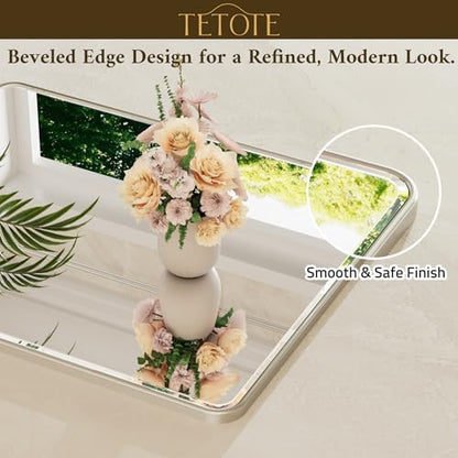 TETOTE Brushed Nickel Framed Bathroom Mirror 60 x 36 Large Beveled Edge Tempered Glass, Rounded Corner Rectangle Bathroom Mirror for Modern Bathroom, Living Room, Bedroom, Entryway