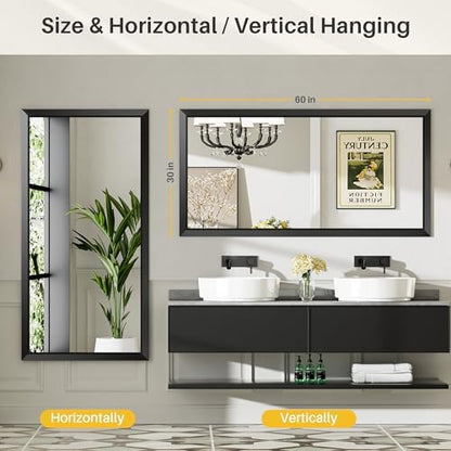 Briivue Black Metal Framed Bathroom Wall Mirror, 60x28 Inch