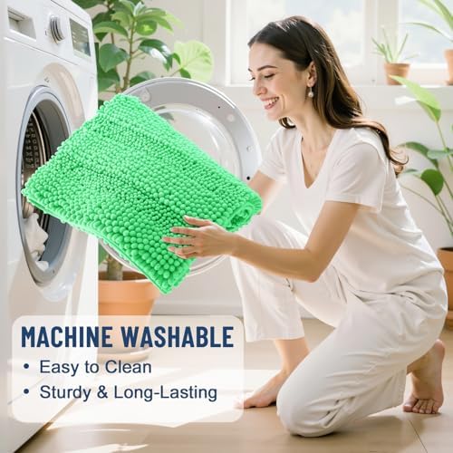 Grandaily Chenille Striped Bathroom Rugs 36x24, Extra Thick and Soft Absorbent Bath Mats, Rubber Backing, Plush Shaggy Shower Carpet, Machine Wash Dry, Bath Rug for Bathroom, Mint Green