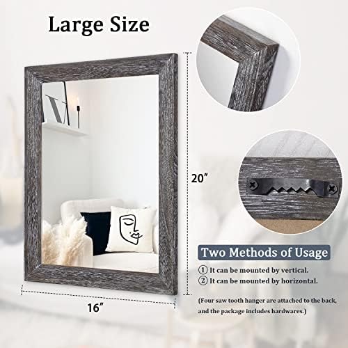 AAZZKANG Wall Mirror with Rectangle Wood Frame Large 20"x16" Rustic Decorative Hanging Mirrors for Bedroom Bathroom Living Room Home Office