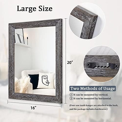AAZZKANG Wall Mirror with Rectangle Wood Frame Large 20"x16" Rustic Decorative Hanging Mirrors for Bedroom Bathroom Living Room Home Office