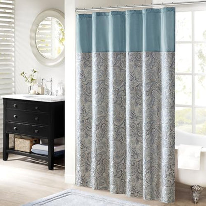 Madison Park Aubrey Shower Curtain for Bathroom, Jacquard, 72 x 72, Teal