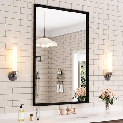 WEER Matte Black Bathroom Vanity Mirror 24X36 Inch