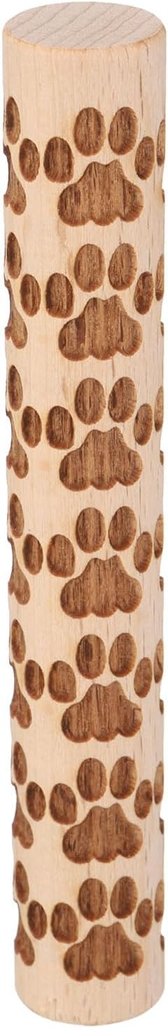 HARFINGTON Wood Clay Roller 4" Paw Print Pattern Rolling Pins Wood Rollers Pottery Tools Wood Grain Texture Rollers for Clay Baking Dough Playdough DIY