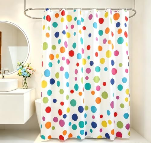 Colorful Polka Dots Shower Curtain, Kids Fun Bright Rainbow Waterproof Fabric Shower Curtain for Bathroom with Modern Abstract Geometric Bath Curtain Decor with Hooks, Machine Washable, 72''Wx72''L