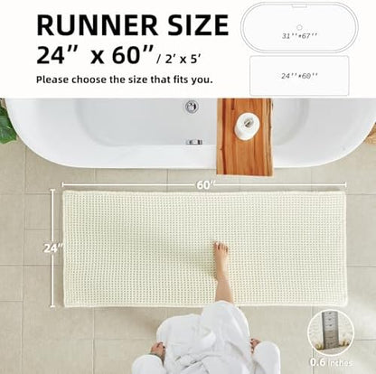 TYUU Cream White Waffle Runner Rug Bathroom, Long Boho Bath Mat, 60x24